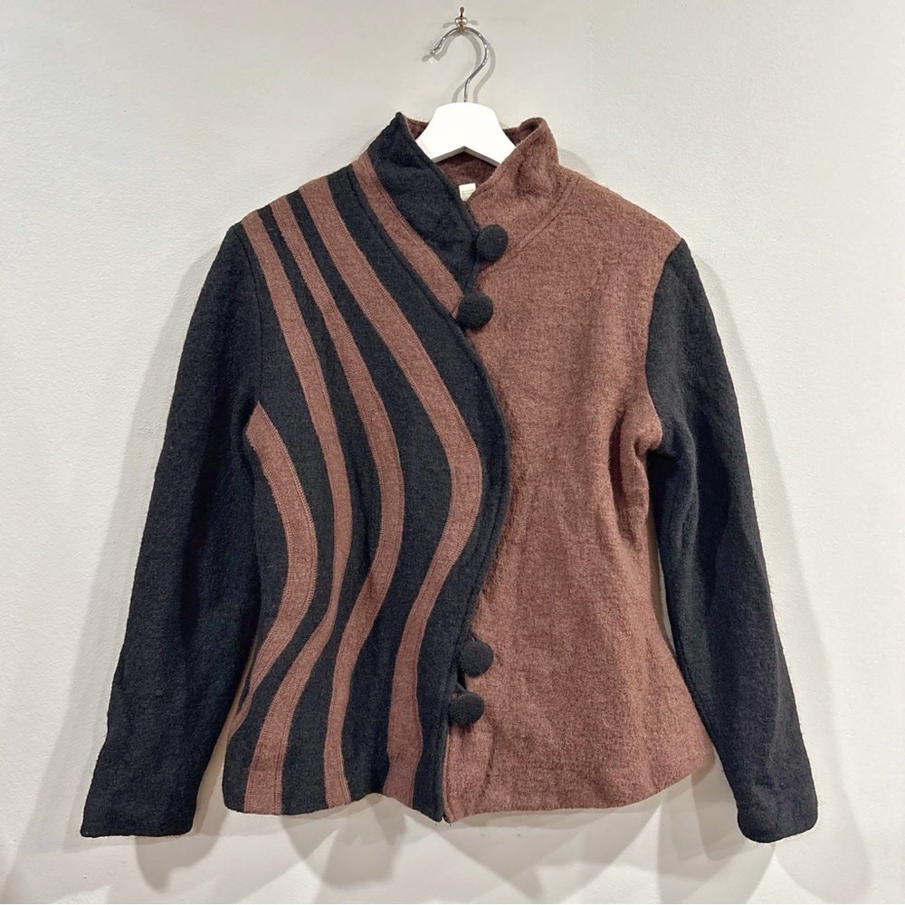 Carson 100% Wool Coat Jacket Brown Black Stripe M Medium Warm Lined